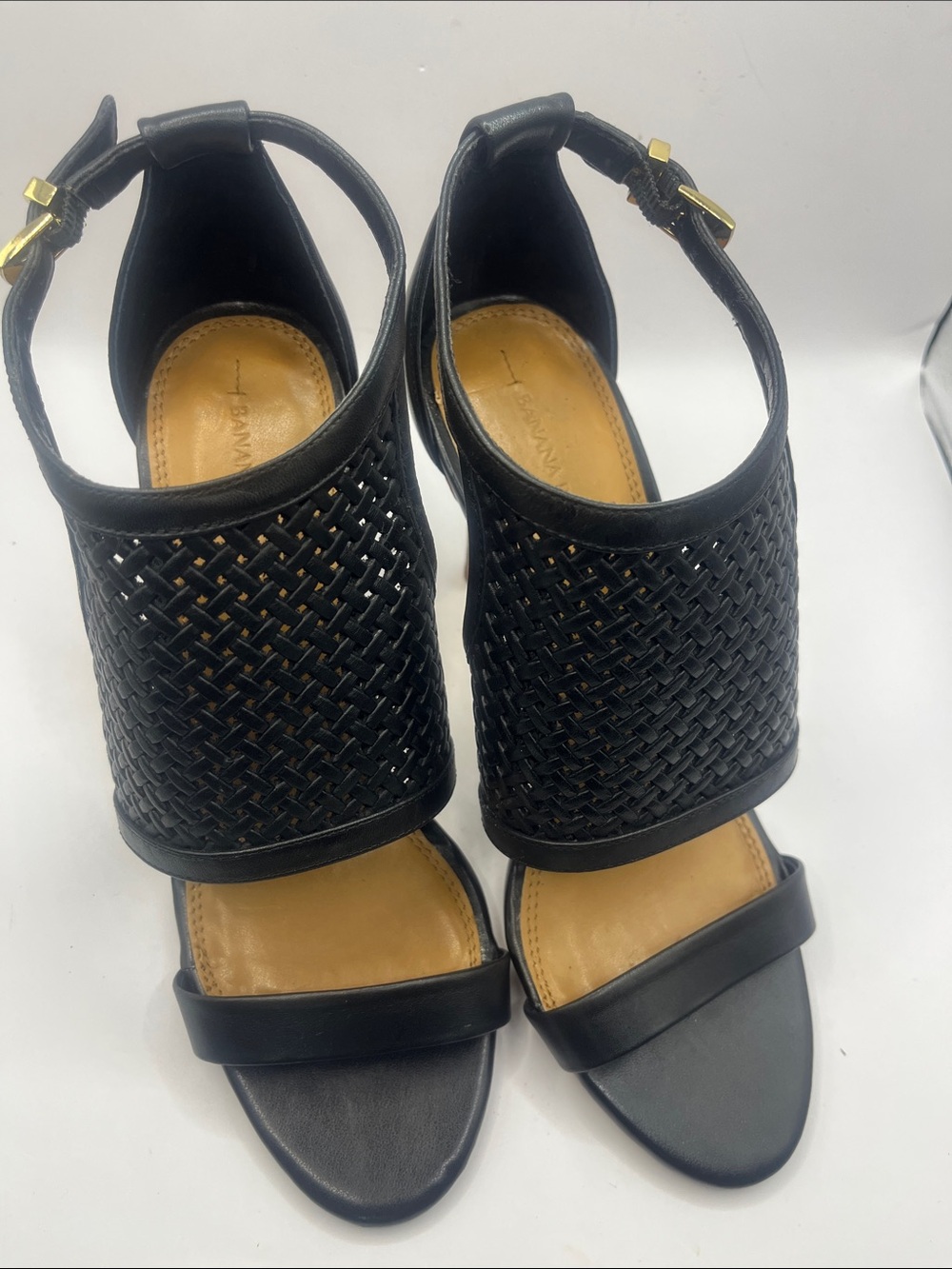 Woven High StillettoHeel Sandals - Black